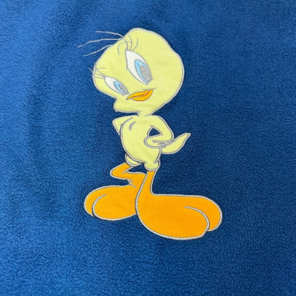 Vintage Looney Tunes Tweety Bird Fleece Zip Up Hoodie Navy Blue Large Y2K - Picture 5 of 7
